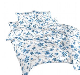 Dadka Povlečení bavlna Kvítí modré na bílém 220x220, 2x70x90 cm