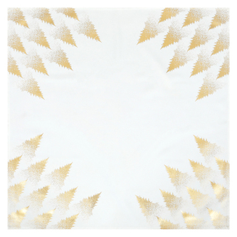 Ubrus bílý - zlaté stromky v rozích, 100% polyester, 80 x 80 cm.