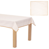 Ubrus vánoční - zlaté okraje, krémový, 100% polyester, 130 x 220 cm.