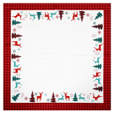 Ubrus bílý - vánoční, červené okraje, 100% polyester, 80 x 80 cm.