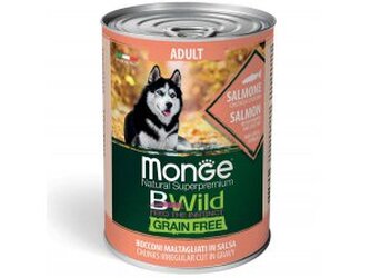 MONGE BWILD DOG Adult Grain Free, Lososové kousky v omáčce s dýní a  cuketou 400g MONGE BWILD DOG Adult Grain Free, Lososové kousky v omáčce s dýní a  cuketou 400g