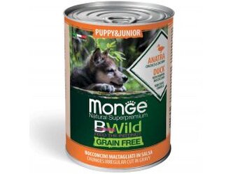 MONGE BWILD DOG Puppy Grain Free, Kachní kousky v omáčce s dýní a cuketou 400g MONGE BWILD DOG Puppy Grain Free, Kachní kousky v omáčce s dýní a cuketou 400g