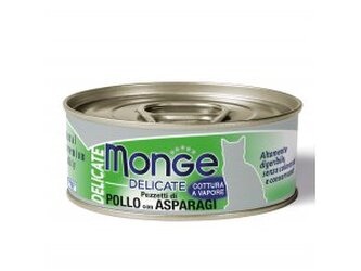 MONGE DELICATE Cat  konzerva  kuřecí kousky s chřestem 80g/24bal.