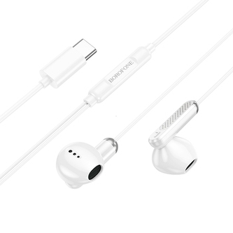 Hands Free Borofone BM93 Platinum, konektor USB C, mikrofon, barva bílá