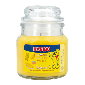 Svíčka ve skleněné dóze Haribo, Citronové ovoce, 85 g