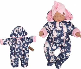 Z&Z Dětská přechodová, prošívaná kombinéza Květy - granátová, vel. 74; 74 (6-9m)