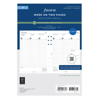 Filofax, Kalendář 2025 A5, týden/2 strany, sloupce, AJ, recyklovaný