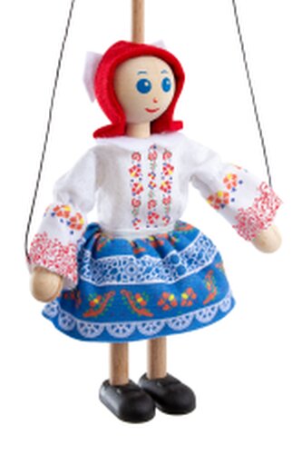 DĚVČE V KROJI - dřevěná loutka 14cm