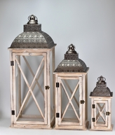 Dřevěná lucerna bílo-hnědá s patinou, sada 3 ks