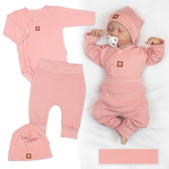 Rostoucí 3dílná sada pro miminko Nature - korálová; 50/56 (0-2m)