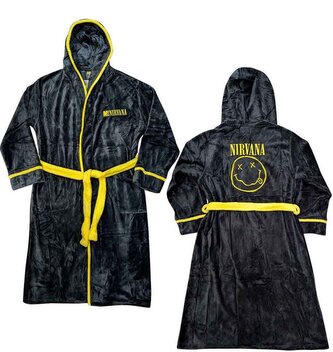 Unisex župan Nirvana: Žlutý šťastný obličej (L/XL) černý fleece