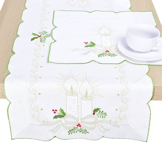 Ubrus Vánoční, Bílo zlatá svíce a jmelí, bílý 85 x 85 cm