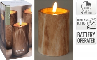 LED svíčka s časovačem 10x7,5 cm hnědý mramor