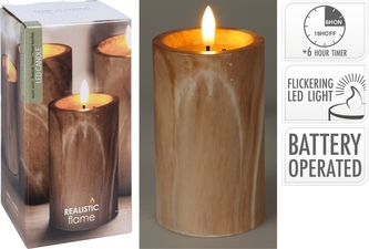 LED svíčka s časovačem 12,5x7,5 cm hnědý mramor