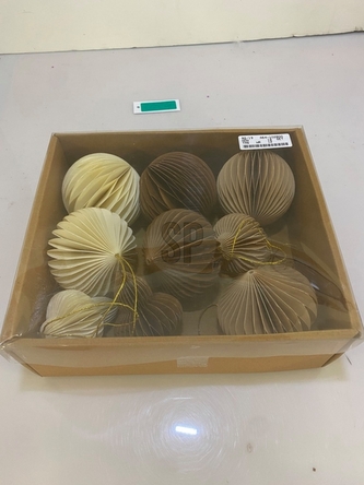 Sada 9 ks papírových ozdob na stromeček 8 cm, bílá, béžová, hnědá