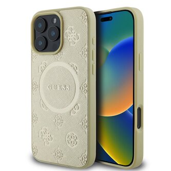Guess Saffiano Peony Stamp MagSafe Zadní Kryt pro iPhone 16 Pro Max Gold Guess Saffiano Peony Stamp MagSafe Zadní Kryt pro iPhone 16 Pro Max Gold