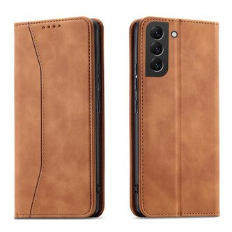 Magnet Fancy Case etui Samsung Galaxy S23 Ultra pokrowiec z klapką portfel podstawka brązowe