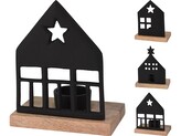 Svícen  hliník 130x80x190mm na čajovou svíčku domky mix, černá