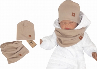 Z&Z Dvouvrstvá žebrovaná čepička + nákrčník, béžová, vel. 80/86; 80/86 (12-18m)