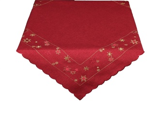 Ubrus Vánoční, Zlaté vločky a červené hvězdičky, červený pr. 35 cm