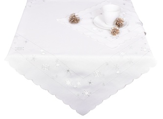 Ubrus Vánoční, Stříbrné vločky a bílé hvězdičky, bílý 40 x 140 cm