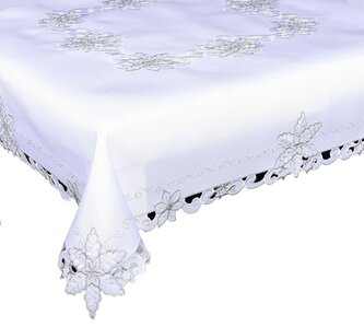 Ubrus vánoční, Vánoční hvězda stříbrná 18, bílá pr. 35 cm