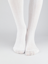 NOVITI RB009-G-01 Rajstopy bawełna żakard wzór prążki białe 128/134