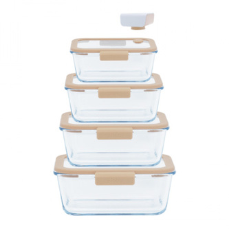 Vakuovací sada Pebbly, PKV-056, sada 4 misek a pumpičky, kabel USB-C, skleněné, obdélník, na potraviny, skleněné víko, 0.46, 0.8, 1.2 a 1.9 l