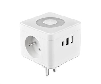 Viking síťový adaptér Y23L, 2x 230 V, 1x USB-A, 2x USB-C, dotykové světlo, bílá