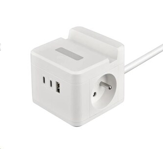 Viking síťový adaptér YC23H, 2x 230 V, 1x USB-A, 2x USB-C, dotykové světlo, funkce stojánku, bílá