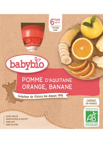 BABYBIO jablko pomeranč banán 4x90 g