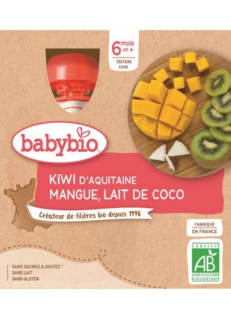 BABYBIO kiwi mango kokos 4x90 g