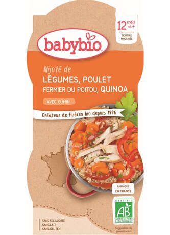 BABYBIO zelenina s kuřetem a quinoa 2x200 g