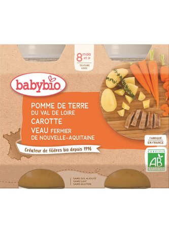 BABYBIO brambory a mrkev s telecím masem 2x200 g