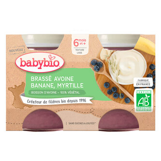 BABYBIO Brassé z ovesného mléka banán borůvka  2x130 g - NOVINKA 2021