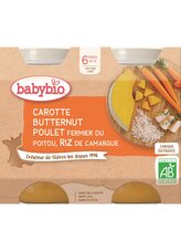 BABYBIO mrkev s máslovou dýní, kuřetem a rýží 2x200 g