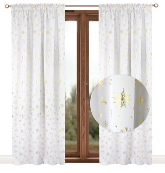 Vánoční dekorační závěs s řasící páskou XMAS TIME II. bílá zlaté vločky 145x250 cm (cena za 1 kus) MyBestHome