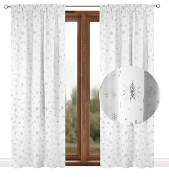 Vánoční dekorační závěs s řasící páskou XMAS TIME II. bílá stříbrné vločky 145x250 cm (cena za 1 kus) MyBestHome