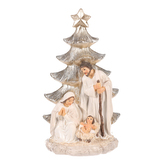 Svatá rodina před vánočním stromkem - polyresin, barva béžová.