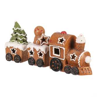 Perníkový vláček se dvěma vagónky - terakota, LED osvětlení.