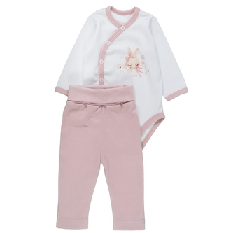 Zavinovací kojenecké body + legíny, bavlna, 2D sada, Sweet bunny, bílá/pudrová, vel. 68; 68 (3-6m)