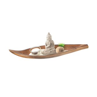 Svícen dřevo budha 37x10x1 cm