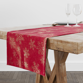 Vánoční ubrus - běhoun na stůl SHINY FLAKES červená 35x180 cm