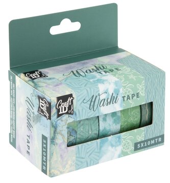 Dekorační lepicí páska - Washi pásky, 1,5cm x 10m, 5ks - zelené