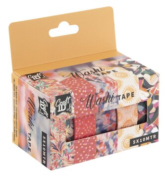 Dekorační lepicí páska - Washi pásky, 1,5cm x 10m, 5ks - oranžové