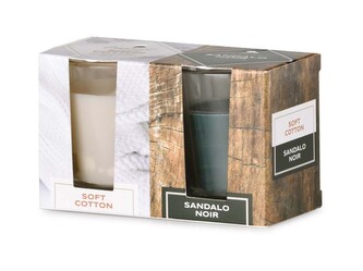 Emocio Sklo 52x65 mm 2 ks v krabičce Soft Cotton & Sandalo Noir, vonná svíčka