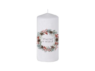 Válec 60x120mm Věnec s bobulemi, s nápisem, bílá svíčka