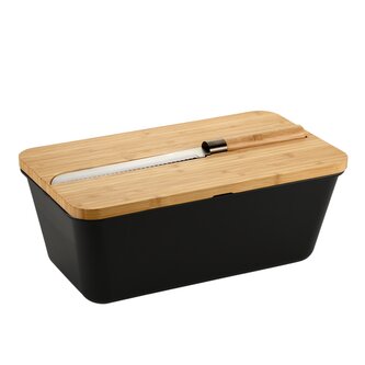 KESPER Chlebník s nožem a prkénkem plast, bambus, černý 35 x 20 x 16cm