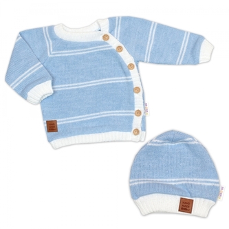 Pletená sada pro miminko s jemným proužkem 2D, lux - modrá, bílá, vel. 80; 80 (9-12m)