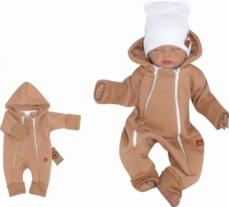 Z&Z Dětský teplákový dvouvrstvý rostoucí overálek s kapucí, cappuccino, vel. 92; 92 (18-24m)